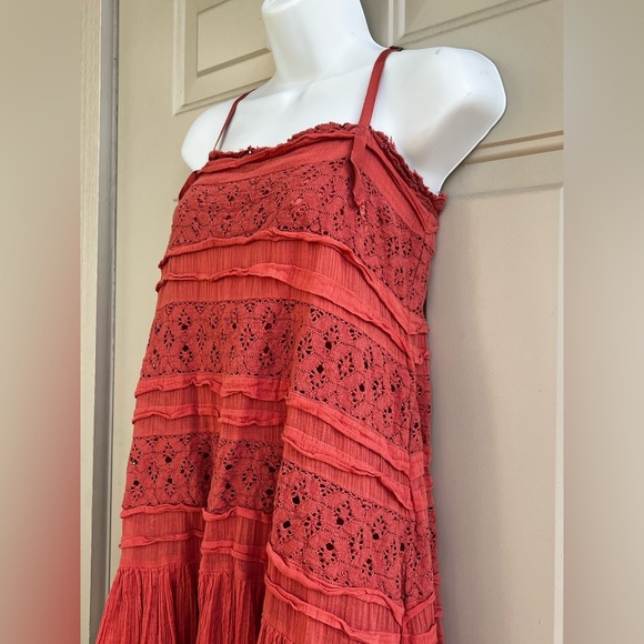 Free People Shailee Mini Slip Dress By FP One Coral Square Neck Bohemian Size S - Picture 9 of 15